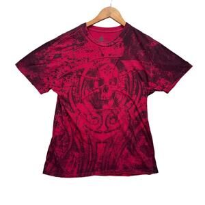 Y2K Helix All Over Red Skull Renaissance Gothic Core affliction Men Shirt sz S
